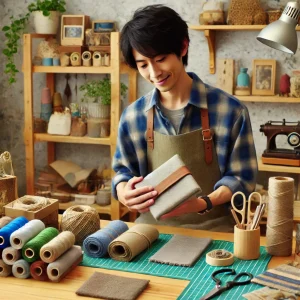 オリジナルな商品を工夫する日本人男性