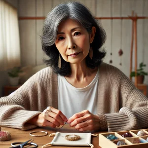 ハンドメイド作品を製作する女性