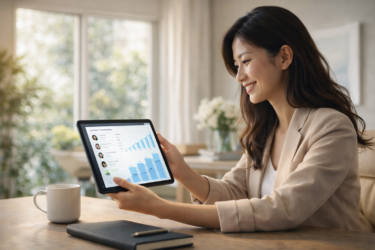 YOORを利用して審査なしでオンラインサロンを開設し、自宅オフィスで成功を実感する女性クリエイター